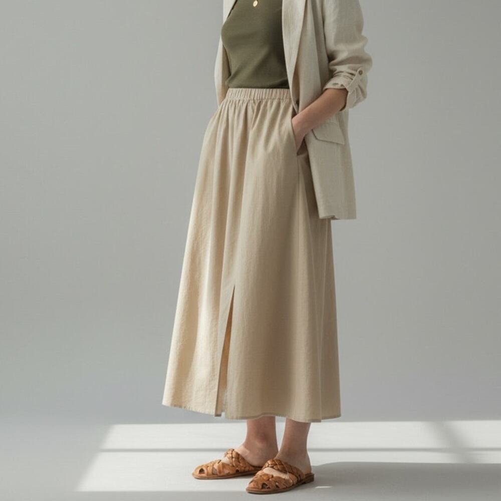 Sabo Levana Midi Skirt NWT Women's Sz M Beige Natural Breathable Minimalist